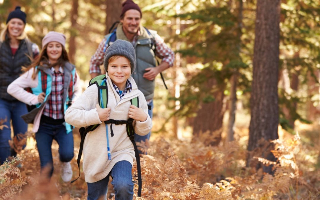 Family enjoying hike in a forest